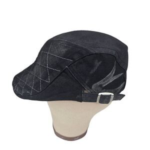Kenny K Quilted Black Newsboy Cap Adjustable Fit Cotton Stylish